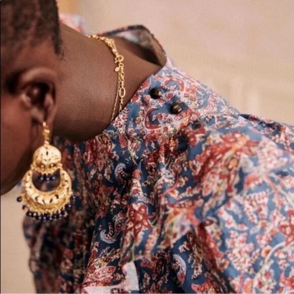 💕SEZANE💕 West Shirt Ranch Marine Multi-Color Paisley Floral Print FR 38 = US 6 - Picture 2 of 16